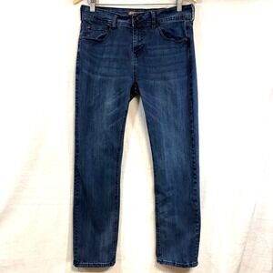 Seven7 32X29 Straight Jeans Dark Wash Denim Classic Mid Rise Embroidered